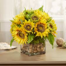 24 h giant mixed floral artificial arrangement in blue vase faux trees n shrubs via: Faux Sunflowers Floral Reviews Birch Lane