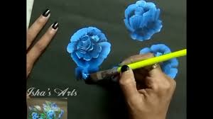 oilpainting beautiful blue flowers with oil paint on black