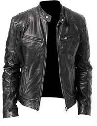 Men S Fashion Slim Fit Stand Collar Leather Jacket In 2021 Black Leather Jacket Men Real Leather Jacket Cafe Racer Leather Jacket