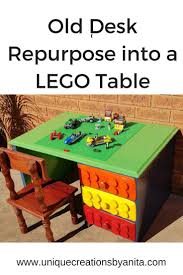 Old Study Desk Repurposed Into A Lego Activity Table Unique Creations By Anita Upcycled Furniture Diy Lego Activity Table Lego Activities