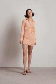 Choose from a wide range of hippie style clothes. Mars Long Sleeve Ruched Button Bodycon Dress In Orange 54 Tobi Us