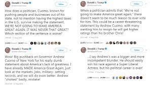 Andrew mark cuomo is an american lawyer, author, and politician serving as the 56th governor of new york since 2011. Cuomo Walks Back Inartful Comment Gets Blasted By Trump
