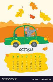 October Calendar Page With Cute Rat In Travel Vector Image On Vectorstock In 2020 Calendar Pages Diy Calendar Cute Rats