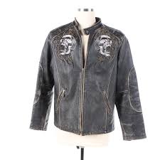 Men S Affliction Shredded Embroidery Black Leather Jacket Limited Edition Size L Ebay Link Leather Jacket Jackets Affliction