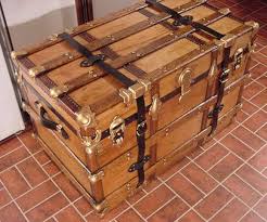 Pirate Treasures Chests Flat Top Chest 11 Top Front Side View Antique Steamer Trunk Steamer Trunk Trunks