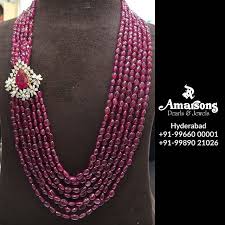 Ruby Gemstone Mala With Diamond Pendant Whatsapp On 91 9966000001 91 9989021026 Www Am Bridal Jewelry Collection Beaded Necklace Designs Bridal Jewelry