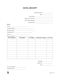 This hotel receipt template in pdf format document includes brief description about the template, as well as a pdf invoice form Free Hotel Receipt Template Word Pdf Eforms