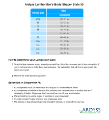 sizing chart for ardyss lumbo mens body shaper style 33