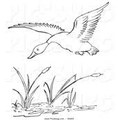 Clip Art Of A Duck Flying Over A Pond Black And White Line Art By Picsburg 56569 Line Art Drawings Black And White Lines Art