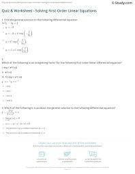 Quiz Worksheet Solving First Order Linear Equations Study Com