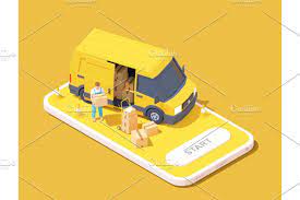 Vector Isometric Delivery Van Delivery Service App Delivery Service Isometric