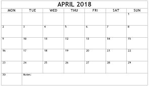 April 2018 Calendar Starting Monday 2018 Printable Calendar Printable Calendar Calendar
