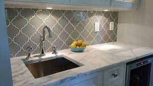 Country cottage light taupe arabesque glass tiles. Taupe Arabesque Glass Mosaic Tiles Arabesque Tile Backsplash Kitchen Splashback Traditional Kitchen Backsplash