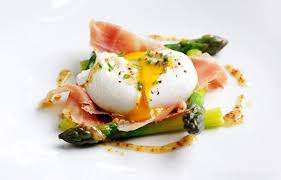 Poached Duck Egg With English Asparagus Cured Ham And Grain Mustard Dressing Recipe Recipes Egg Recipes Great British Chefs