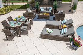Sorrento 14 Piece Outdoor Patio Furniture Combination Set In Brown Pool Patio Furniture Furniture Combinations Patio