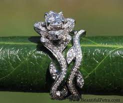 Blooming Work Of Art 14k Flower Leaf Rose Lotus Diamond Etsy Wedding Ring Sets Diamond Engagement Wedding Ring Platinum Wedding Rings