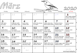 Monatskalender märz 2021 auf 1 din a4 seite, quer. Monatskalender Marz 2020 Pdf Drucken Kostenlos