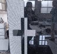 Viscont White + Black Granite Tombstone Carved Cross ...
