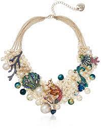 Betsey Johnson Mermaid And Sea Shell Shaky Pearl Mesh Necklace Mesh Necklace Pearl Charm Necklace Betsey Johnson Mermaid