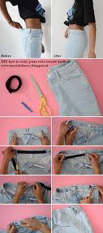 While wearing the jeans, pinch the excess fabric at the center of the backside of the waistband. Quick Fix How To Resize Your Jeans Waist How To Take In Jeans Waist Diy Clothes Clothing Hacks Diy Fashion