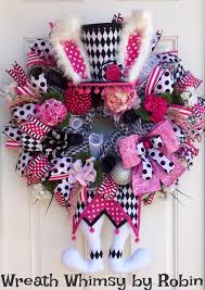 Black And White Deco Mesh Christmas Wreath Deco Mesh Pink Black And White Mad Hatter Floral Bunny Wreath Easter Wreath Spring Wreath Harlequin Bunny Easter Easter Floral Bunny Wreath Spring Wreath