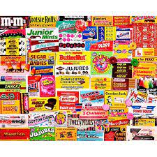 Some of the candy featured includes junior mints, mallo cups, sugar babies, sugar daddies, m&m's, tootsie rolls, snickers, sky bar, 3 musketeers, jujubes, turkish taffy, and dots. White Mountain Puzzles Candy Wrappers 1000piece Jigsaw Puzzle Walmart Com Walmart Com