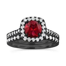 Black And Red Wedding Ring Sets 2 Carat Garnet Engagement Ring Set Black Gold Garnet Wedding Rings Sets Garnet Diamonds Bridal Ring Set Certified Handmade Black Gold Engagement Rings Black Diamond Engagement Rings Vintage Garnet Engagement Ring
