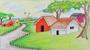 How To Draw A Village Scenery Step By Step With Oil Pastel Very Easy Oil Pastel Landscape Drawing Scenery Oil Pastel