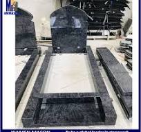 Indian Bahama Blue Granite Kerbset Tombstone with Islamic Design