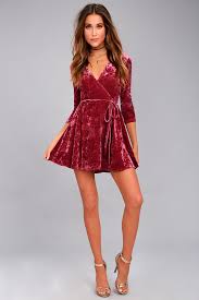 Shine Of Your Life Wine Red Crushed Velvet Wrap Dress Velvet Dress Short Velvet Dress Red Midi Dress