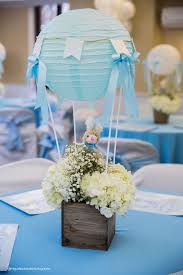 Bunny Hot Air Balloon Birthday Party Kara S Party Ideas Diy Baby Shower Centerpieces Balloon Baby Shower Centerpieces Baby Shower Table Centerpieces