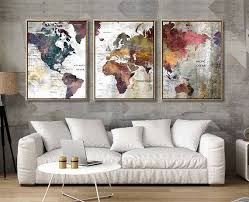 3 Panel World Map Print Map World Watercolor Abstract Colorful Wall Decor 3 Piece Large World Map Wall Art Map Wall Art World Map Wall Art Extra Large Wall Art