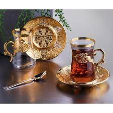 Gold Color Safa Tea Cups Set For Six Person Arabic Tea Set Arabic Tea Glasses In 2021 Tea Cup Set Tea Cups Arabic Tea