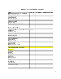 Check spelling or type a new query. Restaurant Pre Opening Checklist Free Download