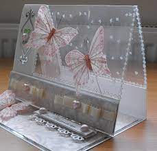 Using acetate overlays in cardmaking october 17, 2017 this week's tip is the response to a couple of inquiries from my facebook group regarding using acetate overlays in paper crafting and cardmaking. Handmade Card Easel Card Design Clear Acetate Top Adorned With Ribbon Pearls Silver Stickers Gorg Acetate Cards Cards Handmade Birthday Cards
