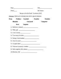 Everyone dies because of the red death. The Masque Of The Red Death Vocabulary Quiz Tpt