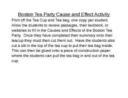 Boston Tea Party Cause And Effect Worksheets Teaching