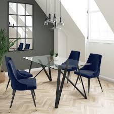 Check spelling or type a new query. Dax Glass Dining Table With 4 Navy Blue Velvet Button Back Dining Chairs Furniture123
