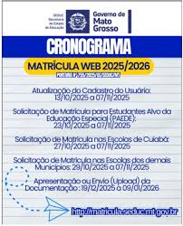 Aten&ccedil;&atilde;o para o calend&aacute;rio das matr&iacute;culas de alunos novos para o ano letivo de 2026! Ser&atilde;o realizadas exclusivamente pelo site matr&iacute;cula web: https:// matricula.seduc.mt.gov.br/matweb/hwgedmatriculaweblogin.aspx 🎒🏫👨&zwj;🎓👩&zwj;🎓👩&zwj;🏫👨&zwj;🏫👨&zwj;🔬👩&zwj;🔬