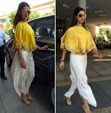 Sonal Chauhan Wearing Jayanti Reddy In A Yellow Poncho And White Dhoti Pants Fashion Indian Wedding Guest Dress Indian Fashion