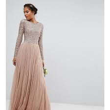 Women's empire waist long sleeve maxi dress. Maya Tall Long Sleeved Maxi Dress With Delicate Sequin And Tulle Skirt 115 Liked On Polyvore Featu Brown Prom Dresses Brown Maxi Dresses Cutout Maxi Dress