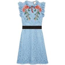 Gucci Embroidered Cluny Lace Dress 3 980 Liked On Polyvore Featuring Dresses Light Blue Floral Appliqu Lace Blue Dress Lace Dress Embroidered Lace Dress