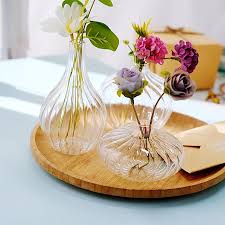 3 Pcs Round Ribbed Glass Flower Vases