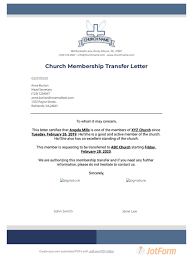 I am writing this letter to recommend shelby rosa for the position off secretary at your company. Church Membership Transfer Letter Pdf Templates Jotform