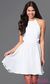 White Short Halter Dress With Sequin Bodice At Promgirl Com White Halter Dress Short White Halter Dress Dresses