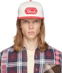 Cheap off white red hat Outlet Rhude Patch Trucker Cap Off White Red