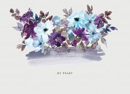 Set of watercolor bouquets of soft brown and burgundy roses and leaves. Purple And Light Blue Watercolor Floral Clipart Collection By Patishop Art Thehungryjpeg Com