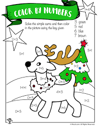Reindeer Math Addition Coloring Worksheet Woo Jr Kids Activities Christmas Math Worksheets Addition Coloring Worksheet Coloring Worksheets For Kindergarten
