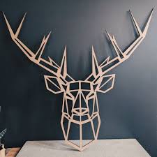 Grande Tete De Cerf Geometrique En Bois D Okoume Peuplier 55cm X 50cm Trophee Animaux Sculpture Decoration Murale Art Mural Cerf Geometrique Tete De Cerf Deco Et Decoration Murale