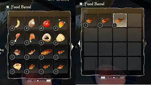 Cooking in sea of thieves renders food into their highest health recovery potential; Food Barrels Have Multiple Pages If You Fill Them Up Seaofthieves